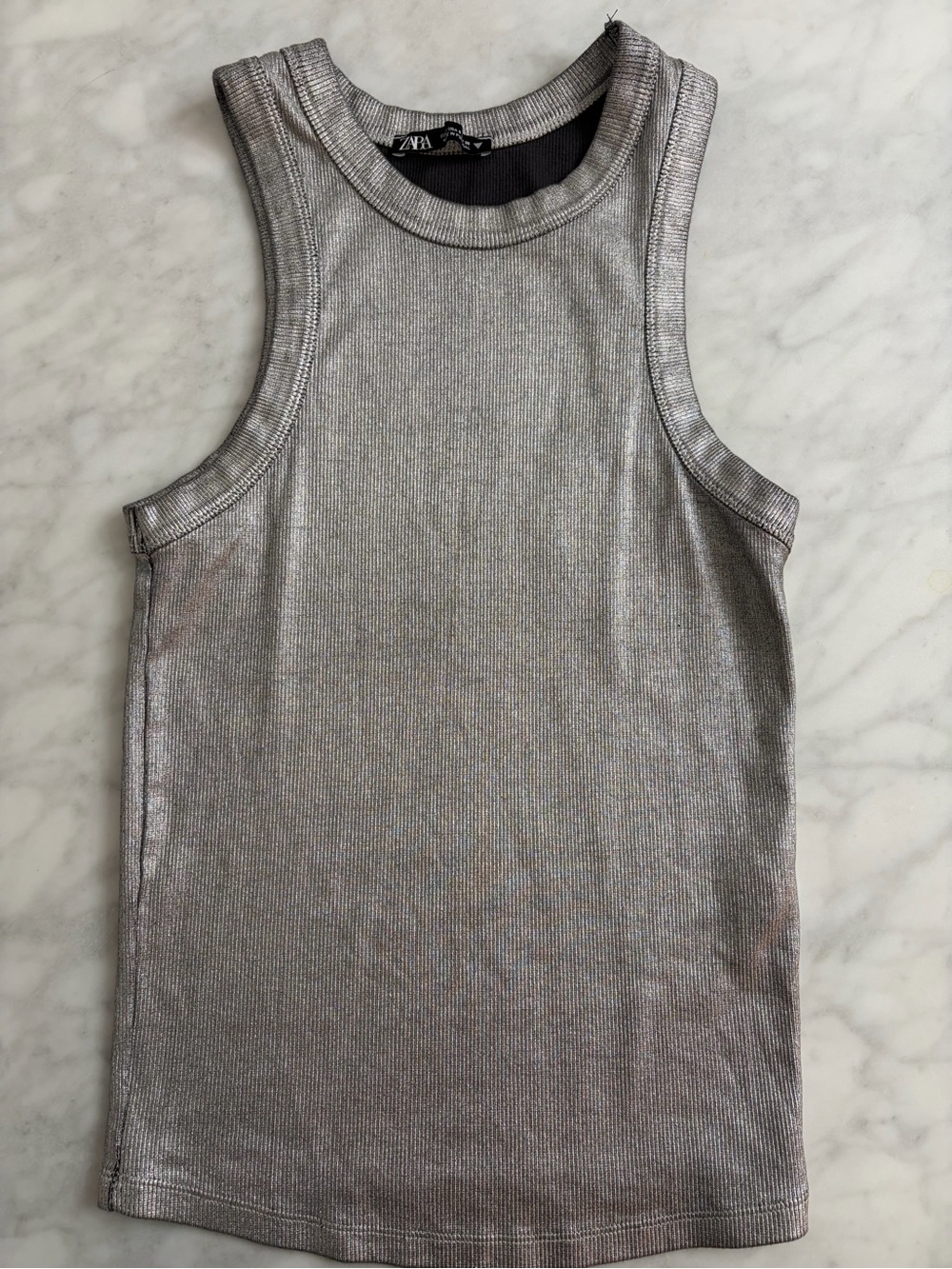 Zara Shimmery Silver Ribbed Men’s Tank Top